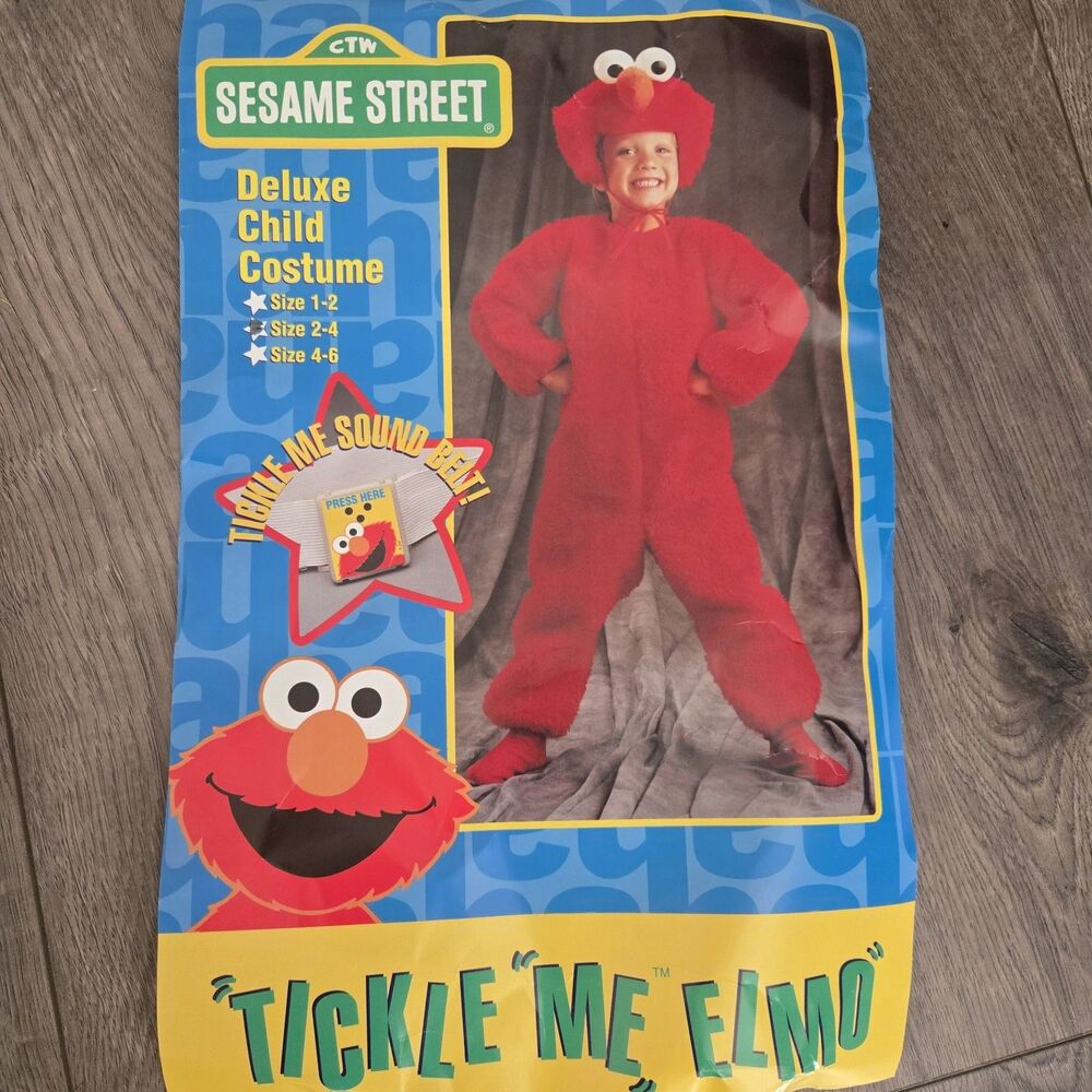Vintage Sesame Street Elmo Costume Disguise Toddler SZ 2-4 Tickle Me Sound Belt